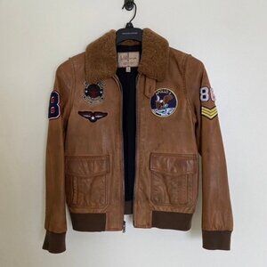 Unique Vintage USA Leather Bomber Jacket - Wellman Brand - Flag & Patches!